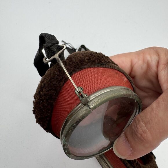 Antique 1930s Fur Lined Motorcycle Aviation Goggles Orange Vintage main image 4
